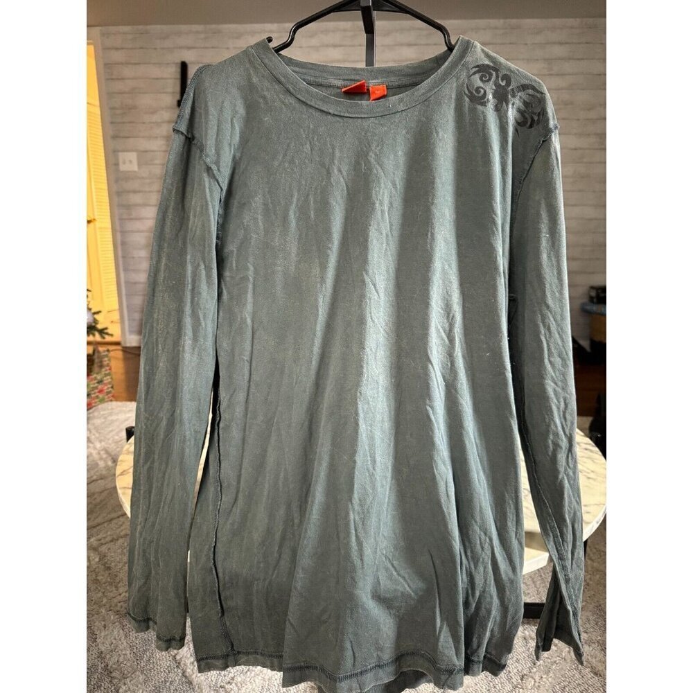 HUGO BOSS Green Sheer Lightweight Crew Neck Long Sleeve Graphic Tee Mens Size XL